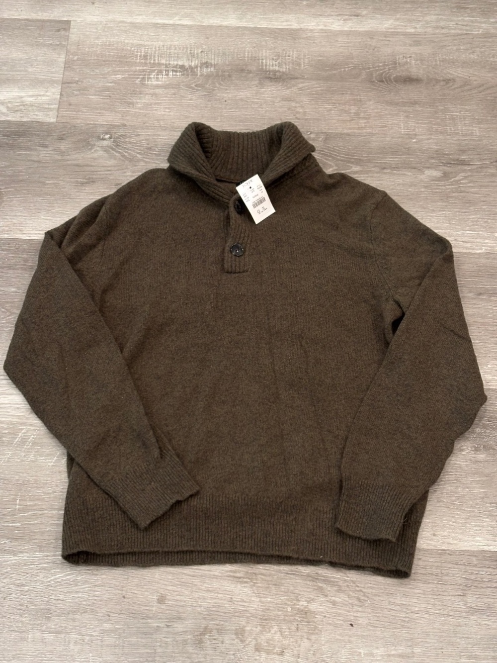 J.CREW Shawl Collar Sweater Lambs Wool Blend Olive Mens M NWT